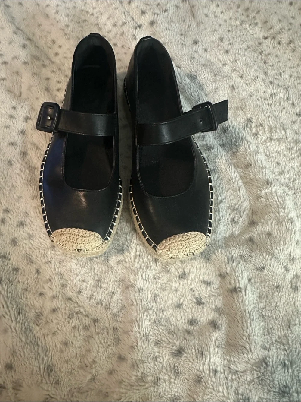 NWOT Black Mary Jane Espadrille Flats with Natural Toe